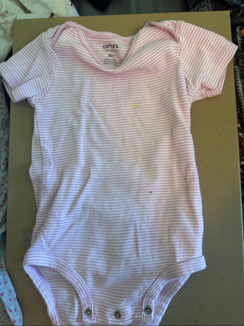 Carter's Light Pink & White Stripe Short-Sleeve Baby Bodysuit